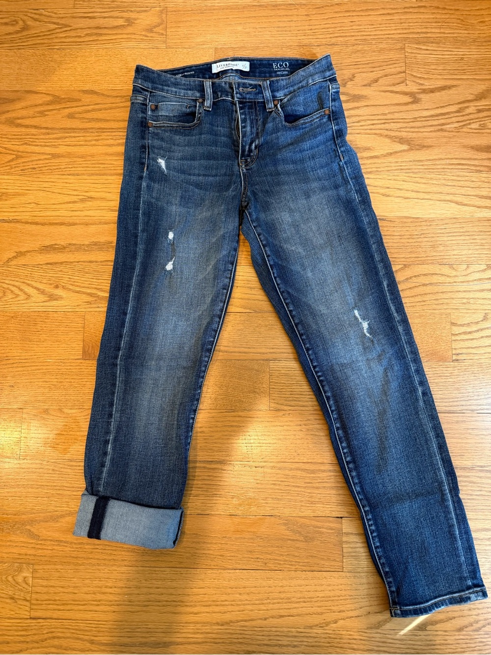 Liverpool Distressed Marley Girlfriend Jeans in Blue Mesa- size 4